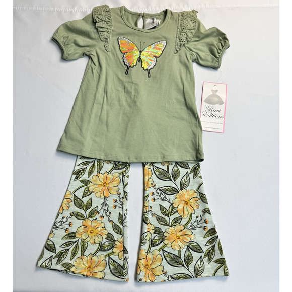 Rare Editions Knit Top with Butterfly Appliqué and Floral Pants Set Girls Size 4 - Picture 1 of 8